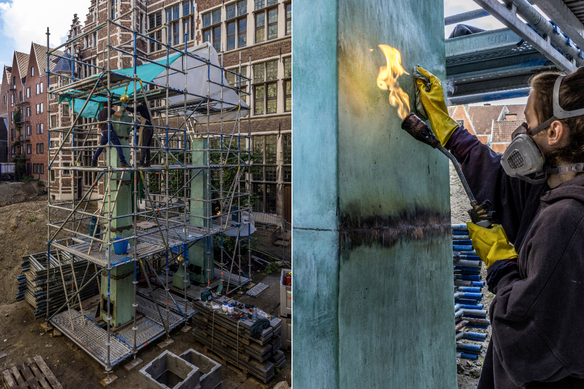 stadhuis Antwerpen, herstellingen aan de obelisken