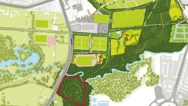 Situering van het speelbos in het park.